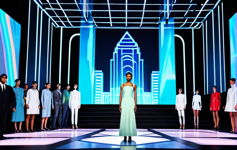 패션디자인 작품 발표 준비법 - **Prompt:** A vibrant fashion show stage featuring innovative designs inspired by "Future City," ful...
