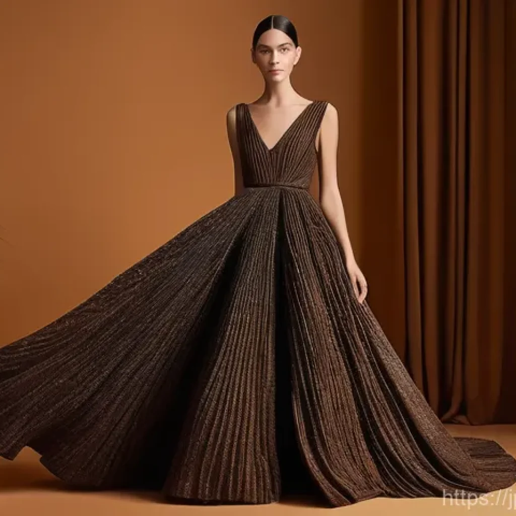 패션디자인 관련 전시회 정보 - **Sustainable Fashion Exhibit: Coffee Ground Dress**
    A high-resolution, artistic fashion photogr...