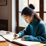 패션디자인 자격증 시험 과목 분석 - **Prompt 1: Aspiring Fashion Designer's Study Session**
    "A young Japanese woman, in her late tee...