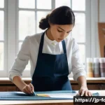 패션디자인 실무 도구 관리법 - **Prompt:** A focused female fashion designer, in her late 20s, with a stylish yet practical work ap...