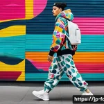 패션디자인 협업 사례와 팁 - **Urban Pop Art Collaboration:**
    "A vibrant, dynamic full-body shot of a young, stylish person (...