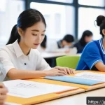 패션디자인 교육 기관 비교 - A vibrant fashion design classroom in a modern Japanese design school, featuring students wearing st...