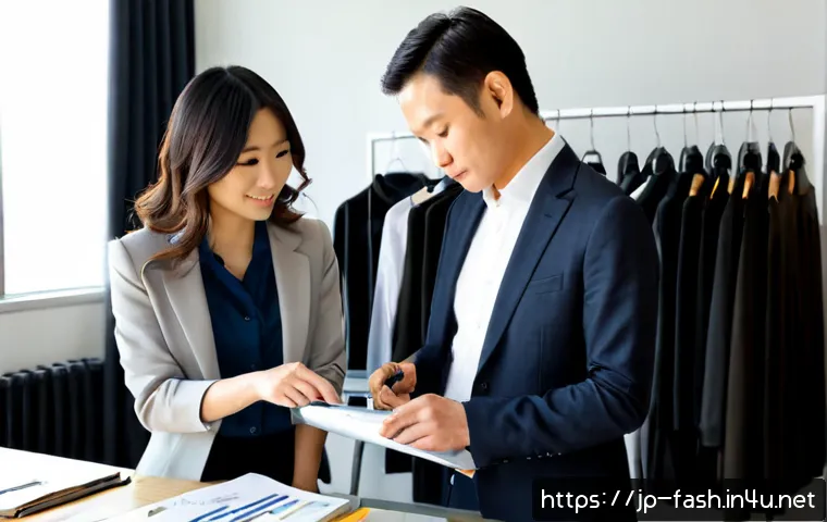 패션디자인 회사 생활 Q A - Photorealistic fashion design company Q&A meeting, a Japanese fashion designer in smart casual offic...